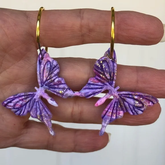 Handmade marble butterfly earrings - Picture 3 of 4